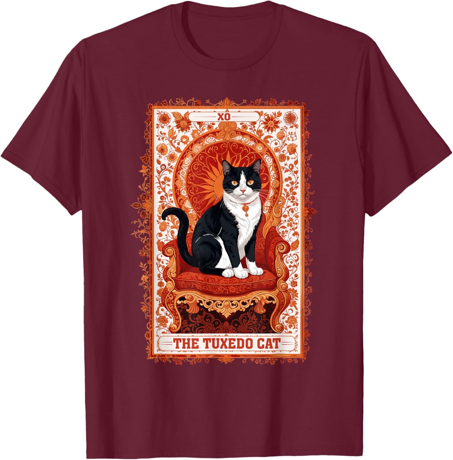Tuxedo Cat Tarot Card Shirt Funny Tarot Reading Cat Lover Women Kids T-Shirt - T-Shirt | Maroon