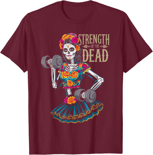 Dia De Los Muertos La Catrina Day of the Dead Gym Workout T-Shirt - T-Shirt | Maroon