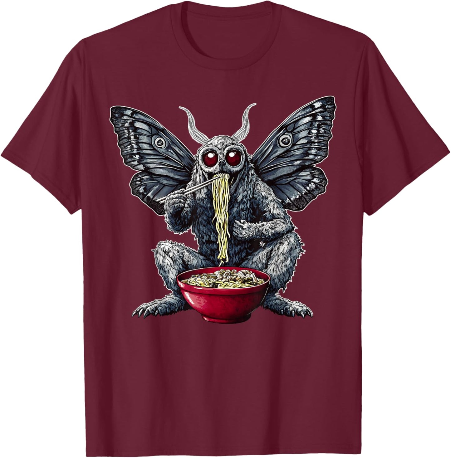 Mothman Cryptozoology Cryptid Ramen Japanese Noodles T-Shirt - T-Shirt | Maroon
