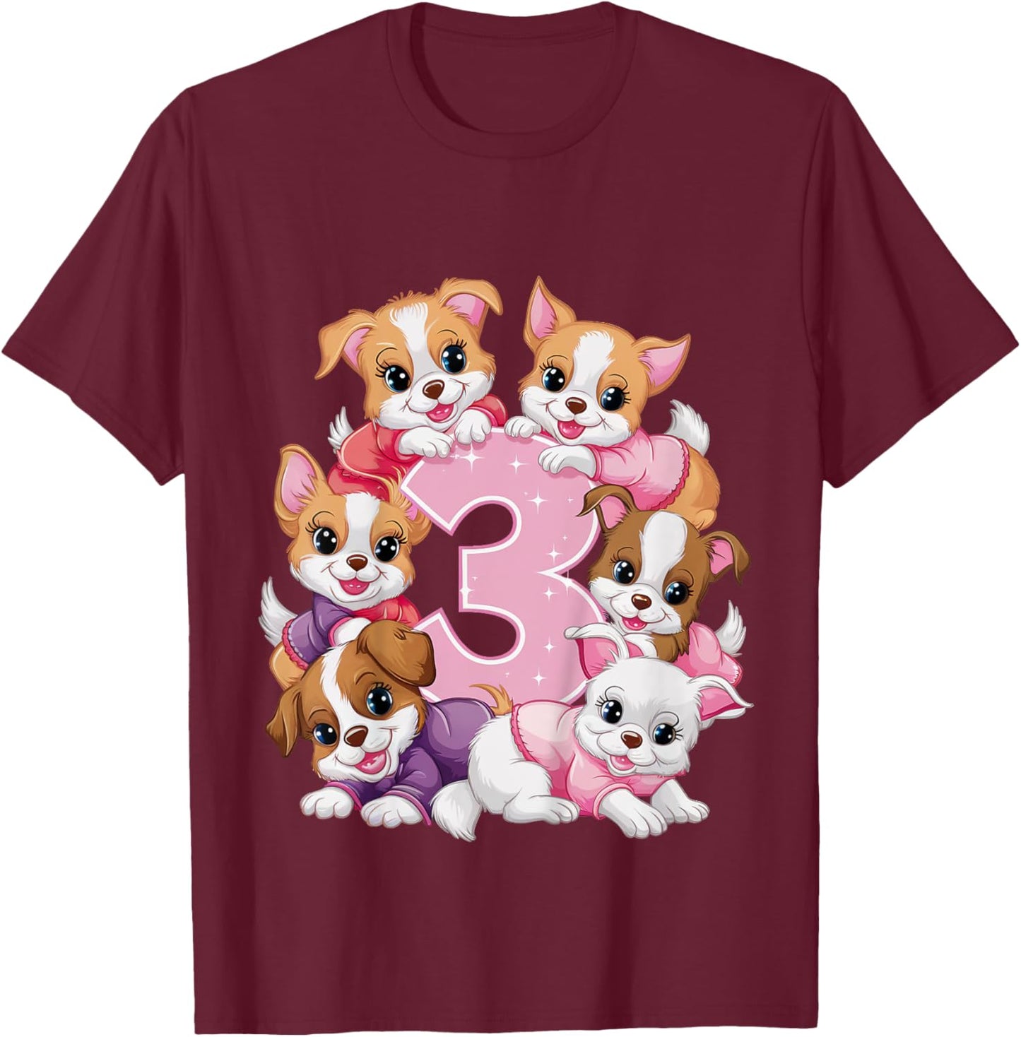 3rd Birthday Dog Birthday Shirt for Girls 3 Years Puppy T-Shirt - T-Shirt | Maroon