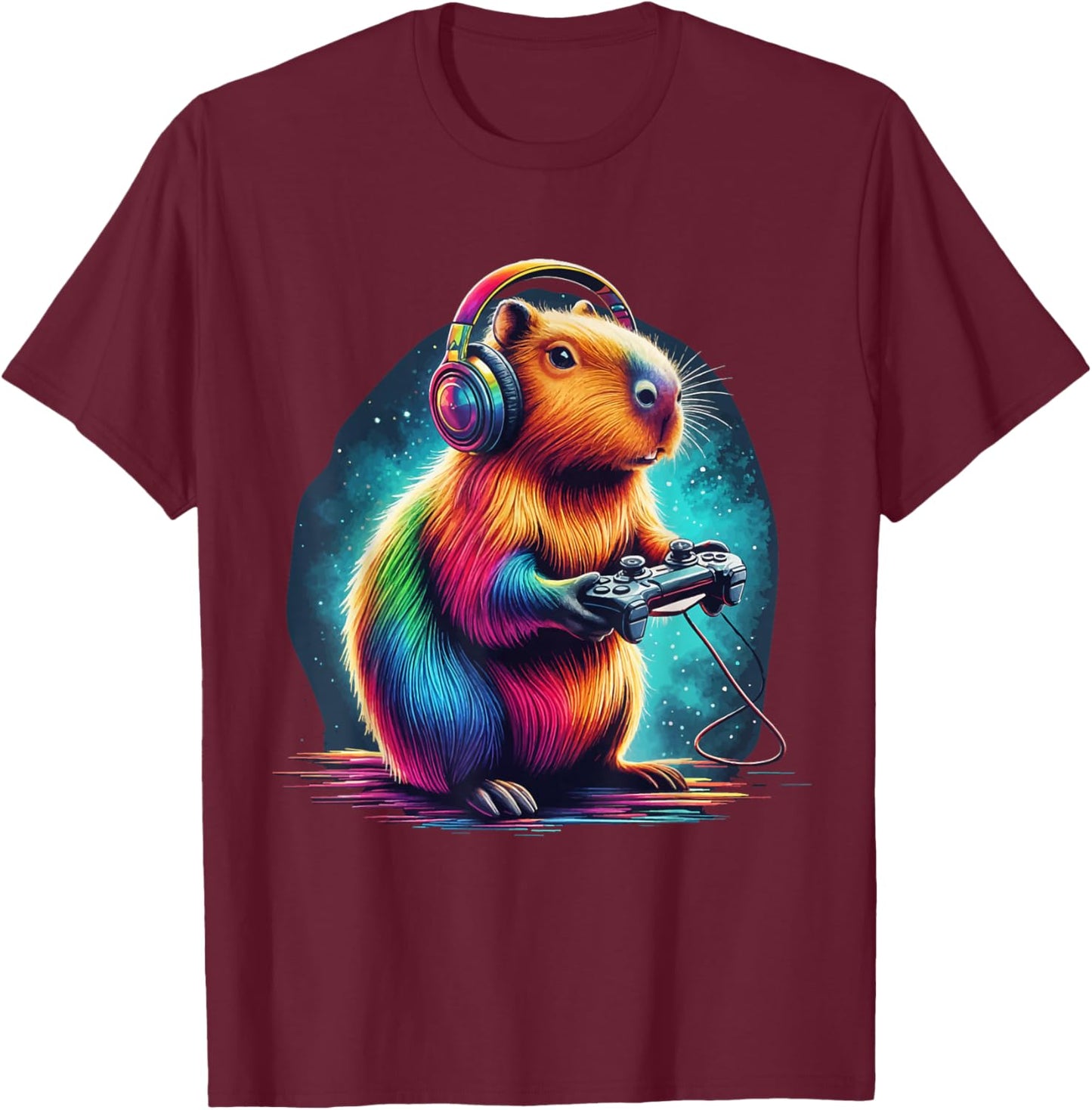 Capybara Gaming Shirt Video Game Colorful Capybara Gamer T-Shirt - T-Shirt | Maroon