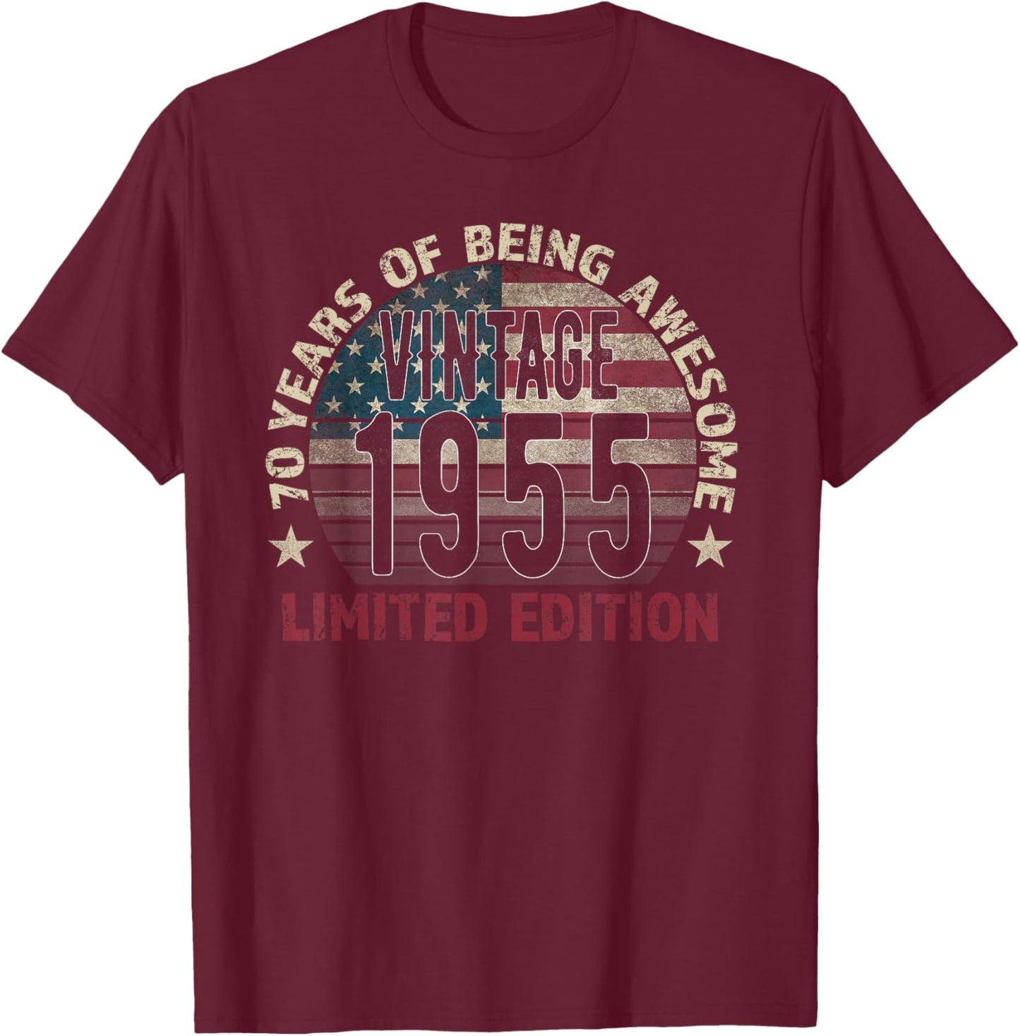 70th Birthday Gift Men Vintage Born 1955 Turning 70 Year Old T-Shirt - T-Shirt | Maroon