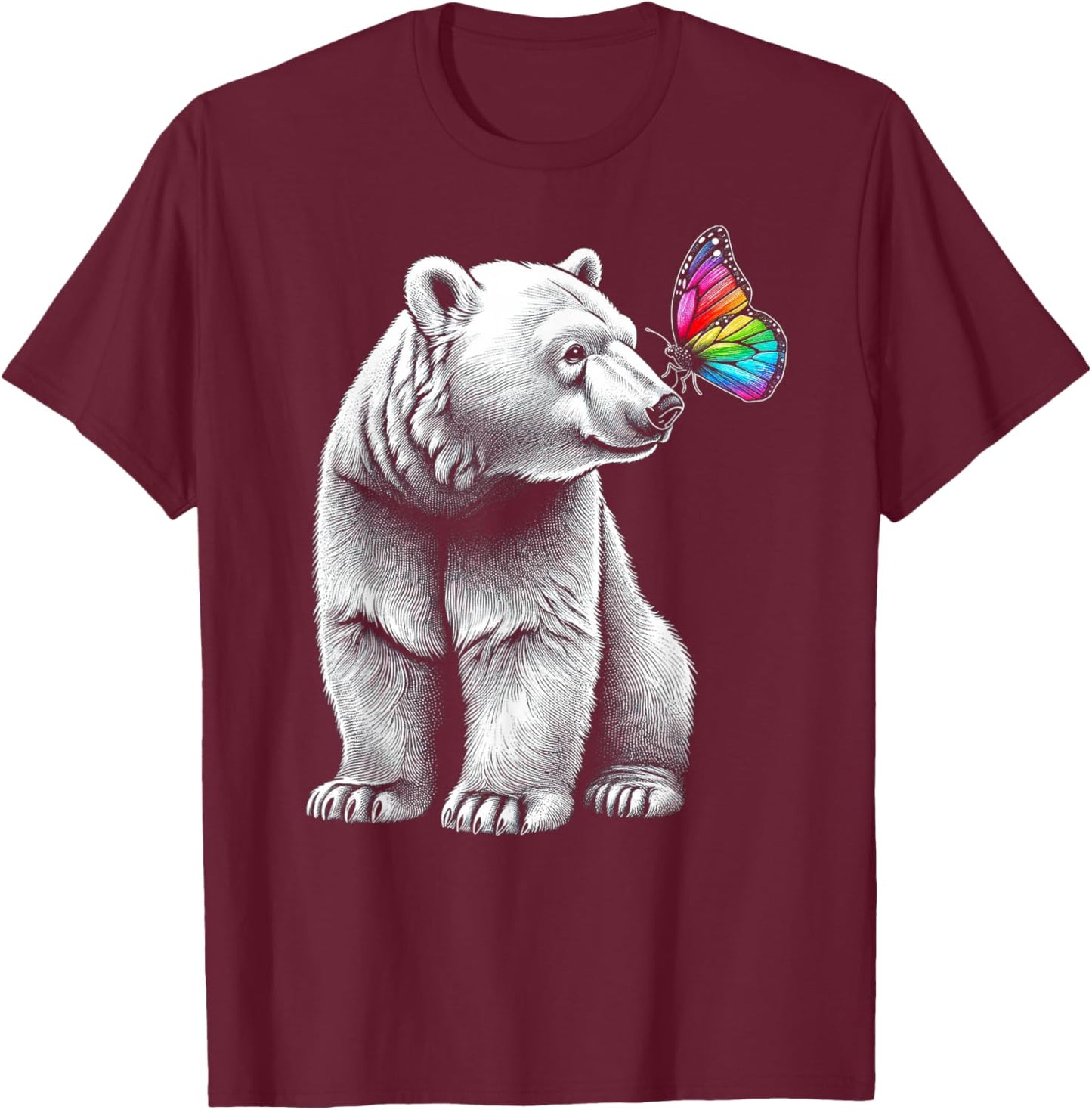 Bear Baby Wildlife Colorful Butterfly Grizzly Bear Artwork T-Shirt - T-Shirt | Maroon