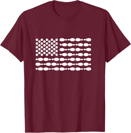 American Flag Bowling T-Shirt - T-Shirt | Maroon