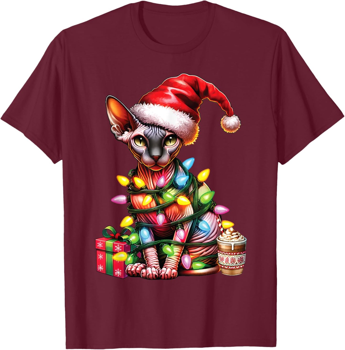 Pet Animal Lovers Cute Sphynx cat Reindeer Antlers Christmas Women Kids T-Shirt - T-Shirt | Maroon