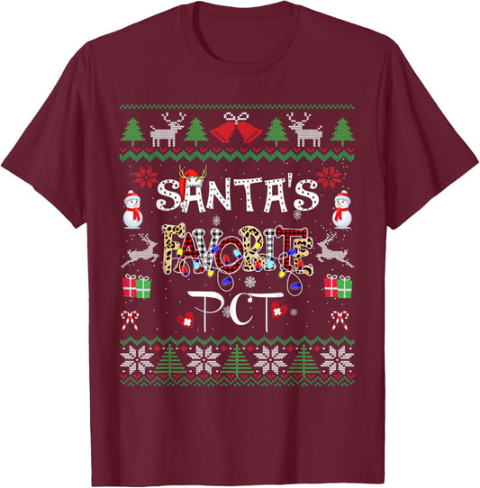 Christmas Ugly Santa's Favorite PCT Patient Care Technician T-Shirt - T-Shirt | Maroon