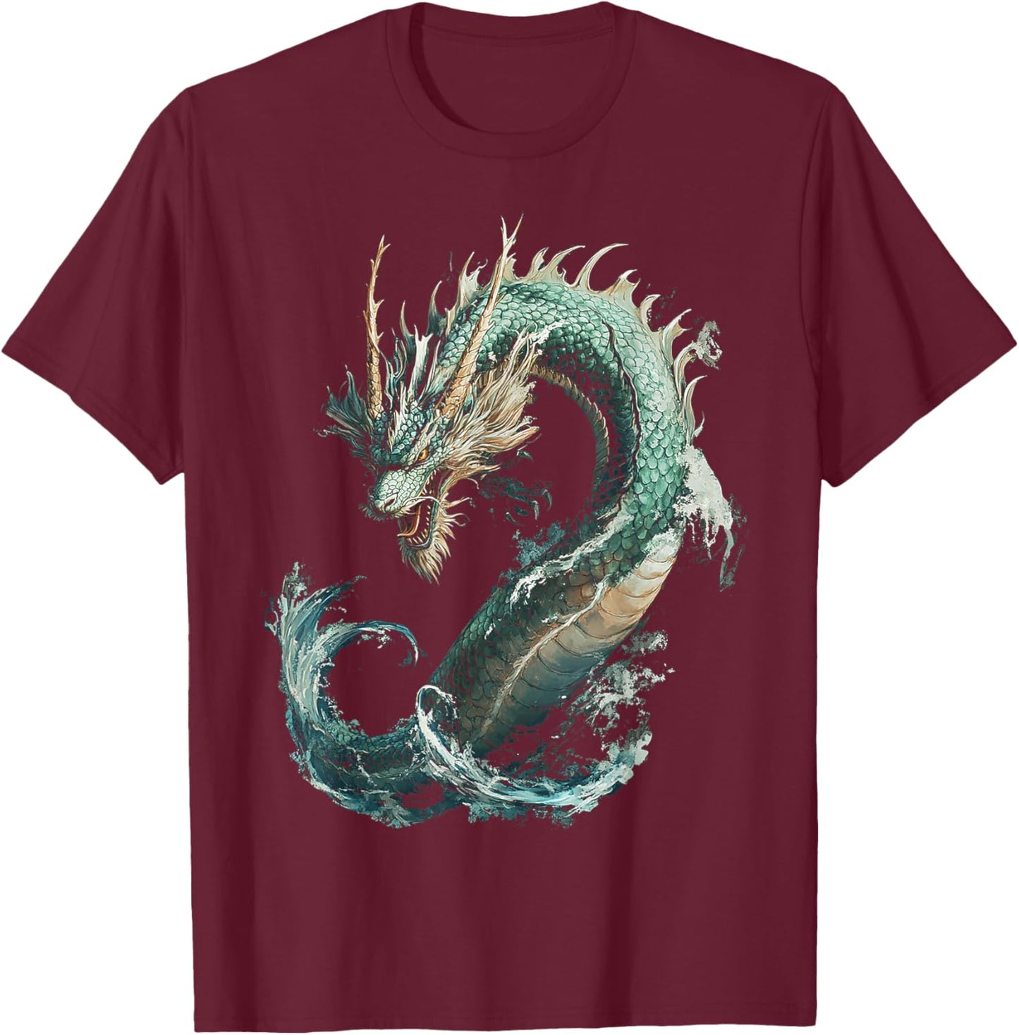 Sea Dragon Motif Mythical Illustration Sea Dragon T-Shirt - T-Shirt | Maroon