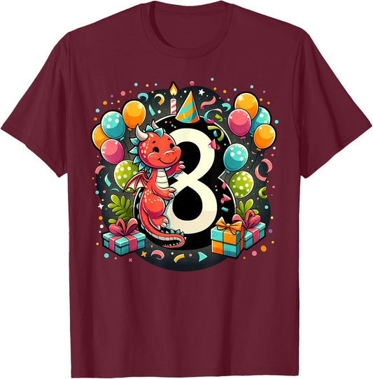 Bday eighth Boys, Girls, Kids age eight 8th birthday Dragon T-Shirt - T-Shirt | Maroon