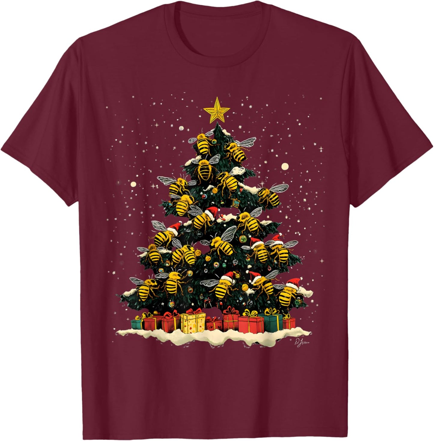 Bee Christmas Tree Ornament Decor Xmas T-Shirt - T-Shirt | Maroon