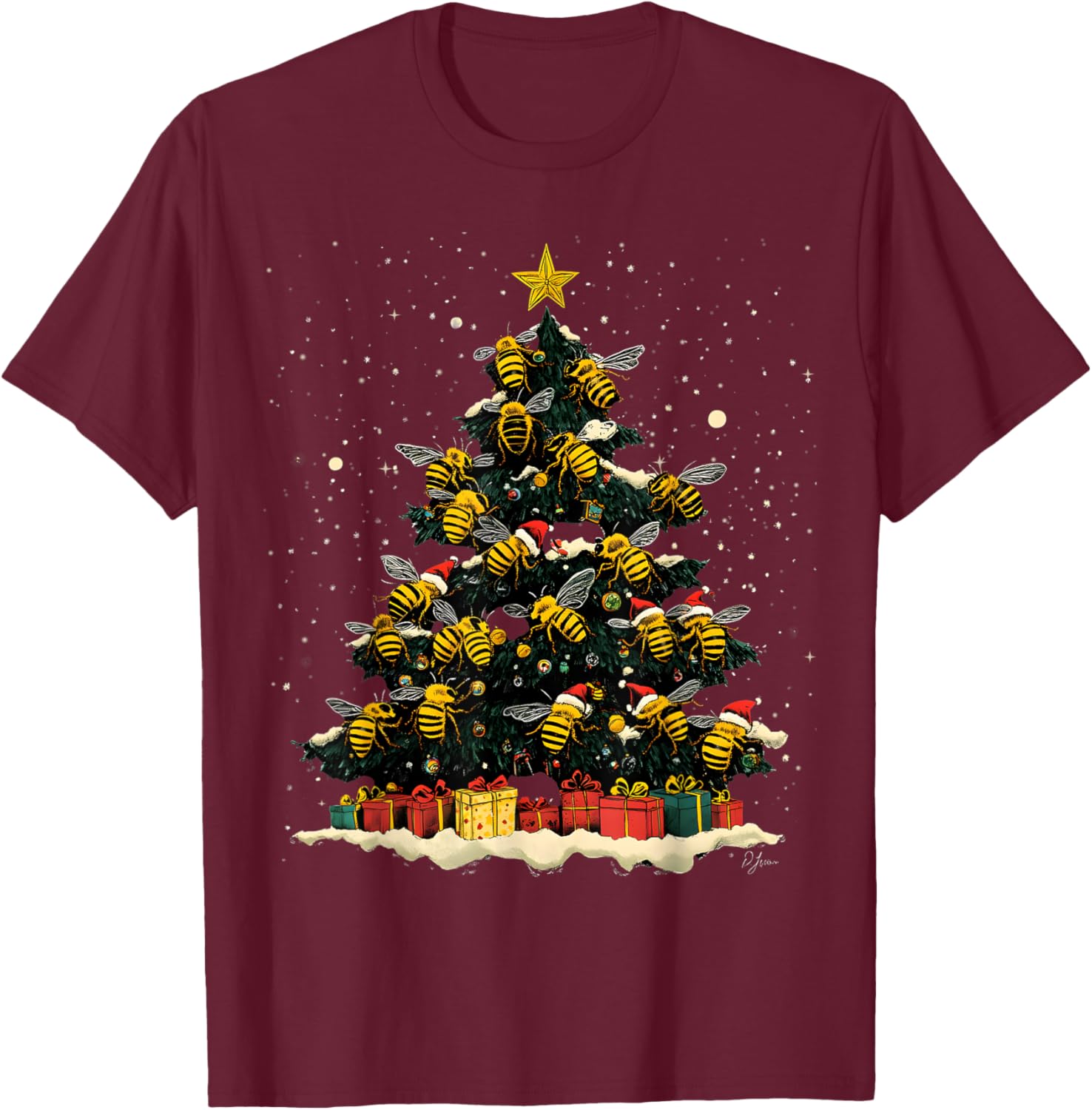 Bee Christmas Tree Ornament Decor Xmas T-Shirt - T-Shirt | Maroon