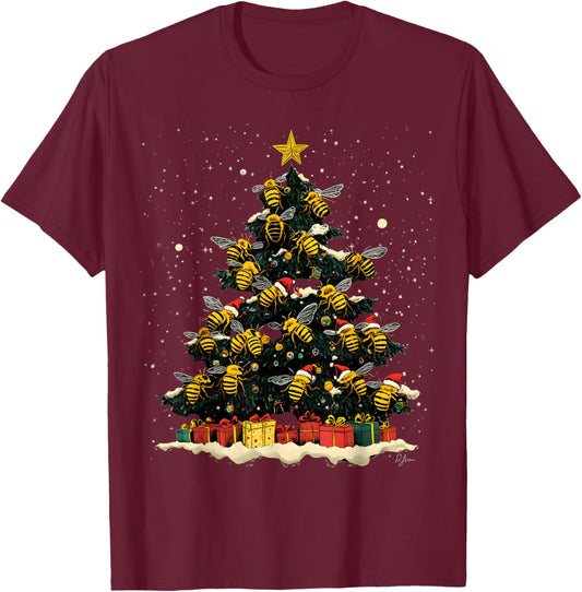 Bee Christmas Tree Ornament Decor Xmas T-Shirt - T-Shirt | Maroon