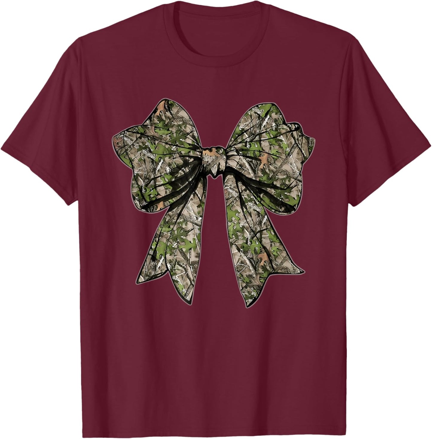Camo Bow Retro Camouflage Coquette Bow Graphic Girl Women T-Shirt - T-Shirt | Maroon
