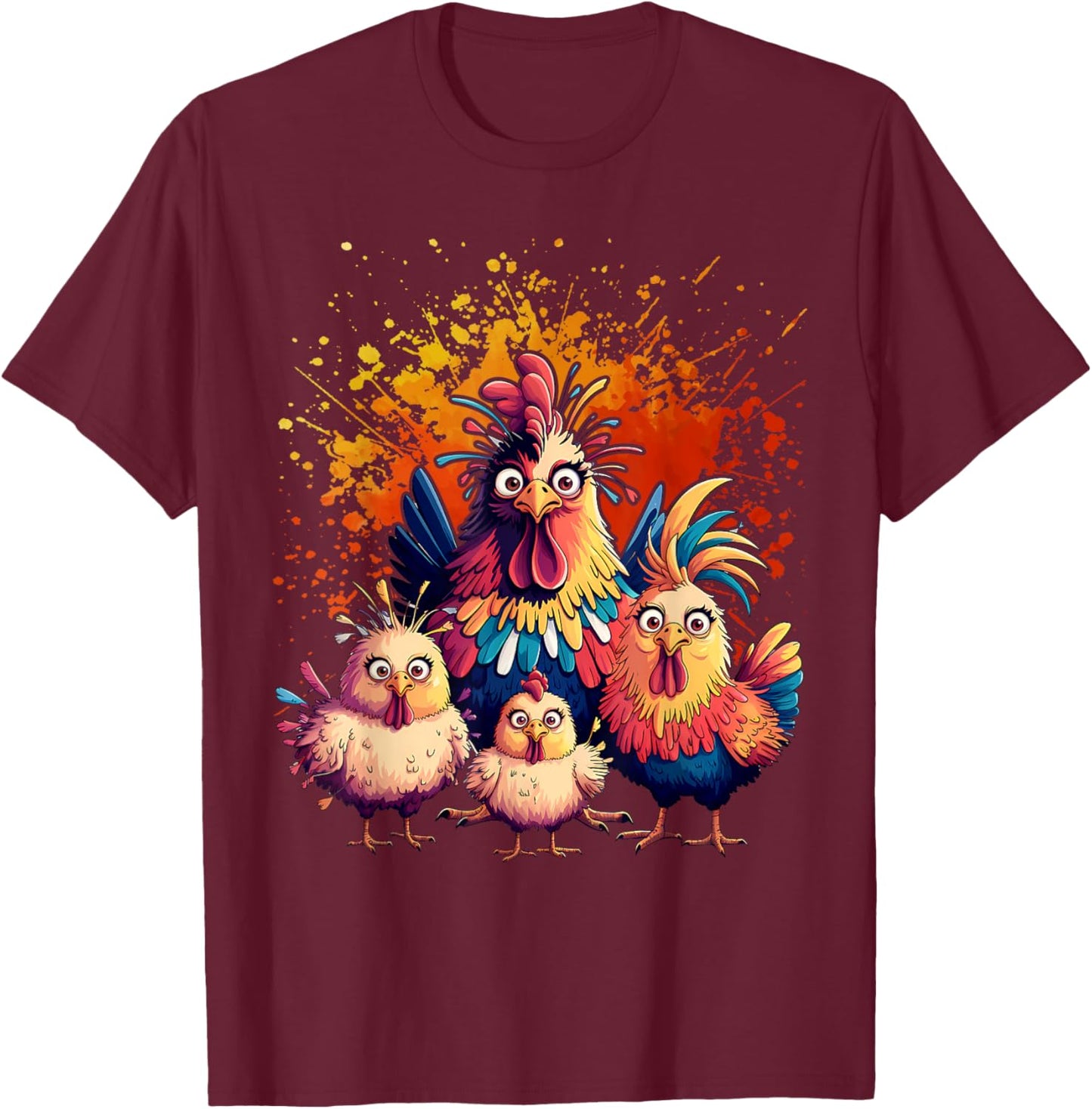 Colorful Funny Chicken Art T-Shirt - T-Shirt | Maroon