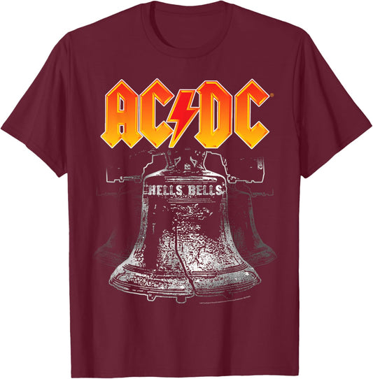 AC/DC Classic Black Cotton - Hells Bells Design, Casual Fit T-Shirt - T-Shirt | Maroon