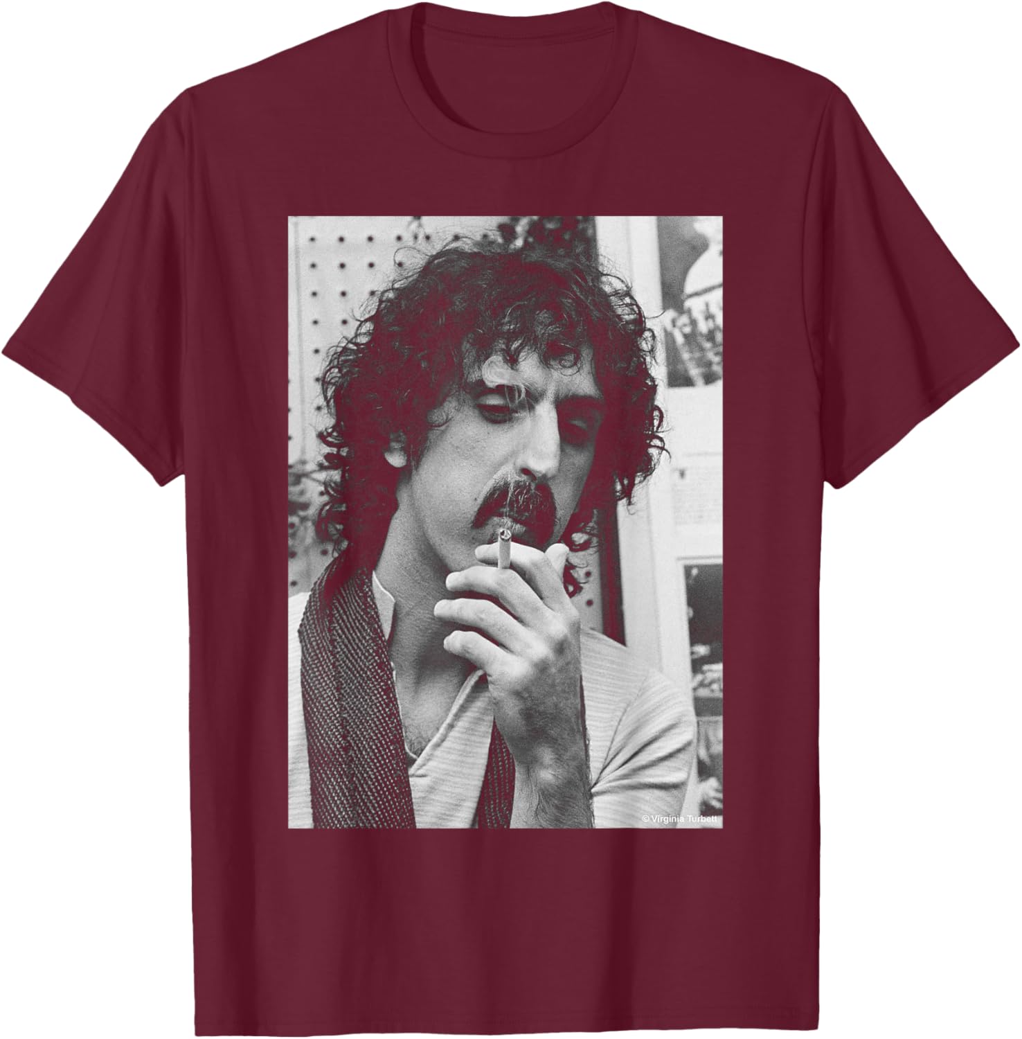 Smoking Frank Zappa by Virgina Turbett T-Shirt - T-Shirt | Maroon