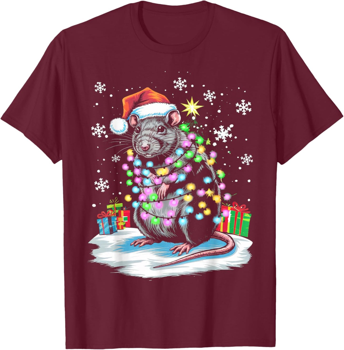 Rat Christmas Light Family T-Shirt - T-Shirt | Maroon