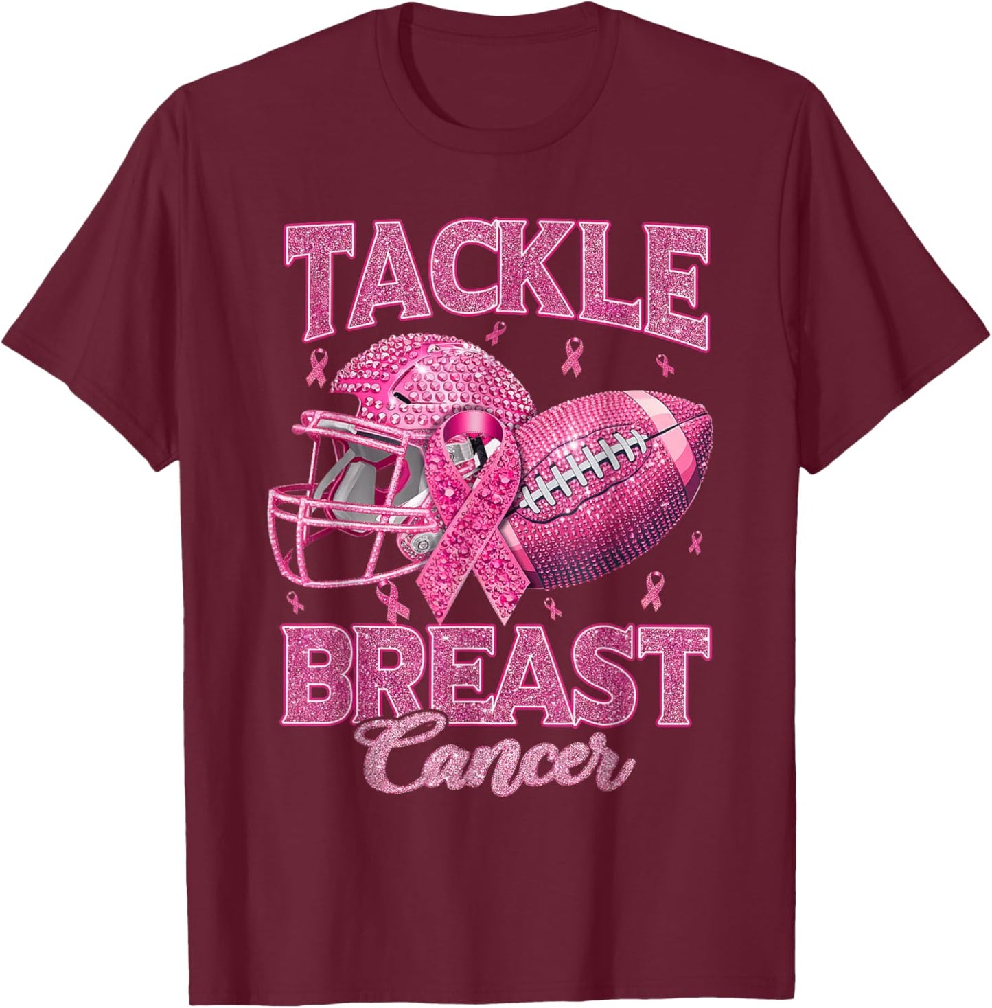 Tackle Breast Cancer Awareness American Football Pink Ribbon T-Shirt - T-Shirt | Maroon