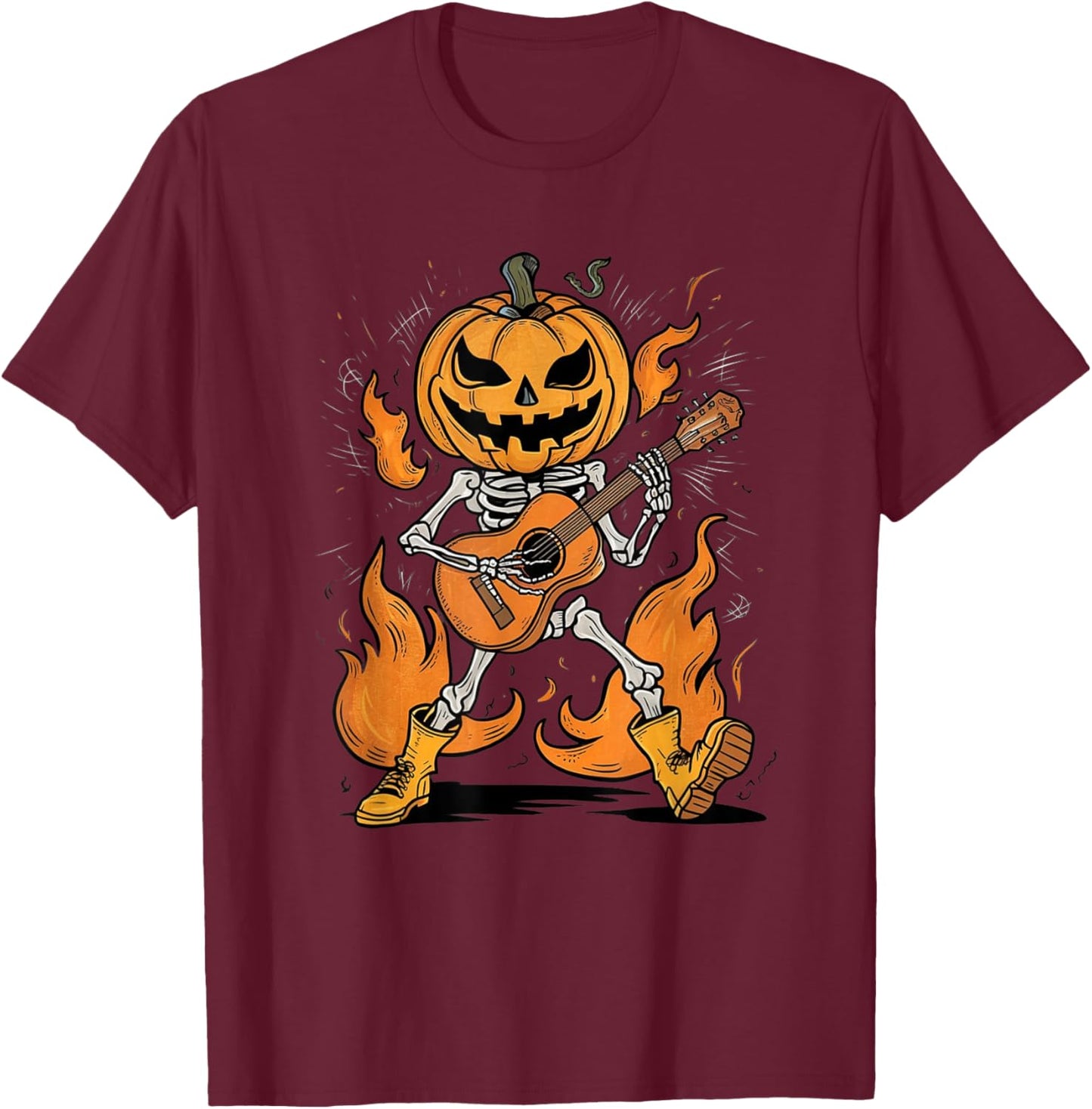 Rock Skeleton Halloween Funny Music Guitar Men Women Kids T-Shirt - T-Shirt | Maroon
