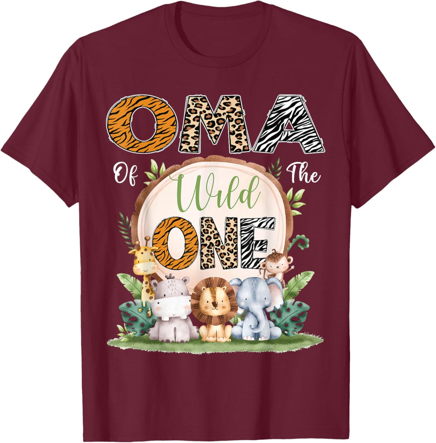 Oma Of The Wild One First Birthday Safari Woodland T-Shirt - T-Shirt | Maroon