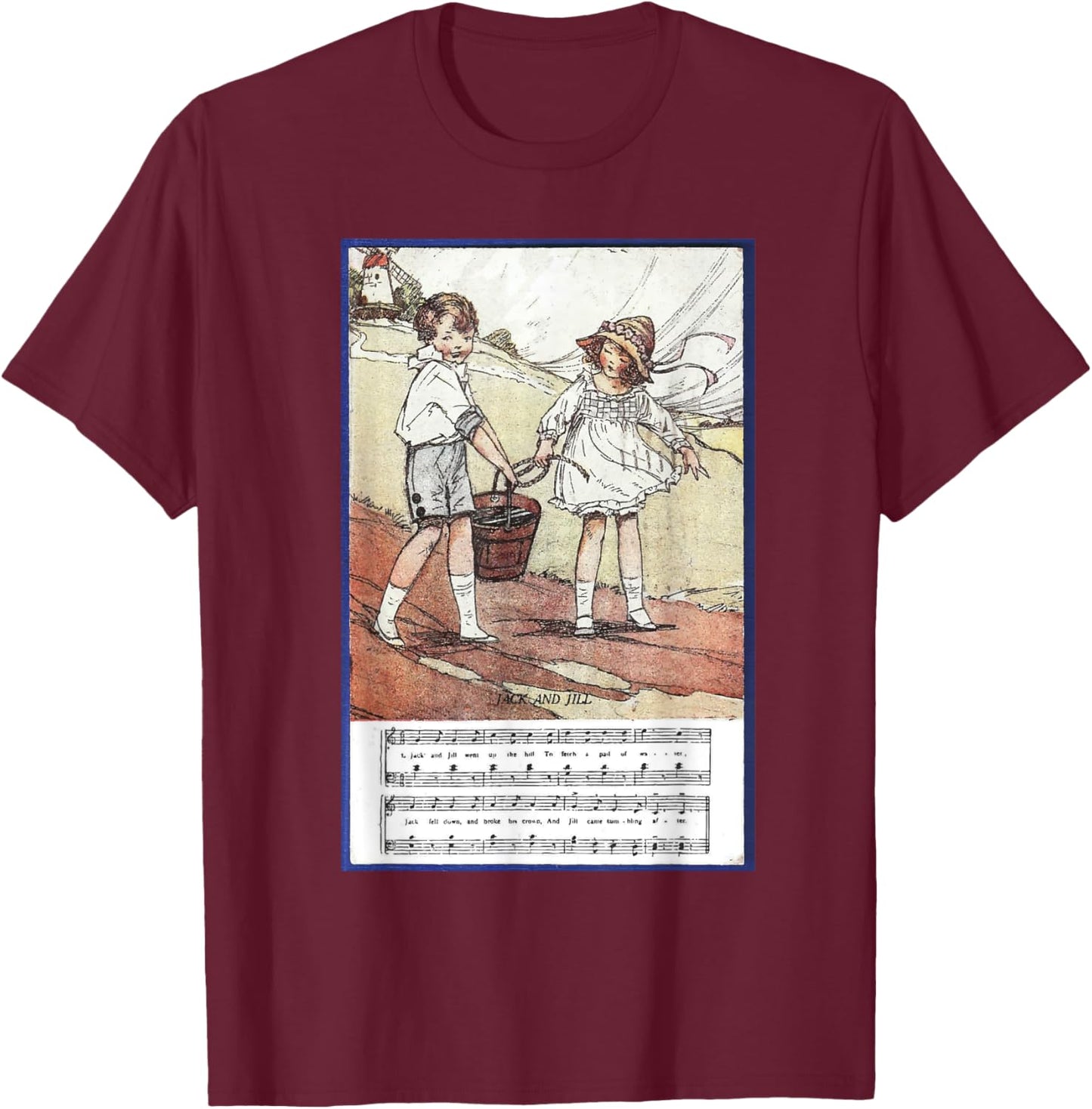 Jack and Jill, Kids Nursery Rytme, Poem Song for Children T-Shirt - T-Shirt | Maroon