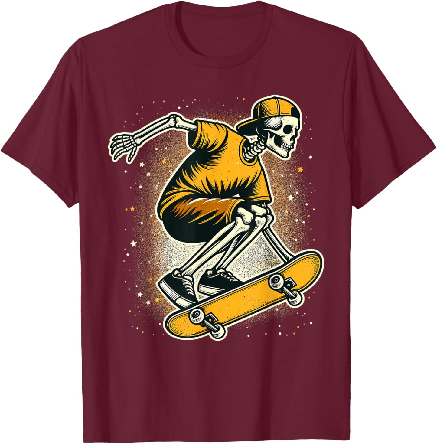 Halloween Skeleton Skater Skateboard T-Shirt - T-Shirt | Maroon