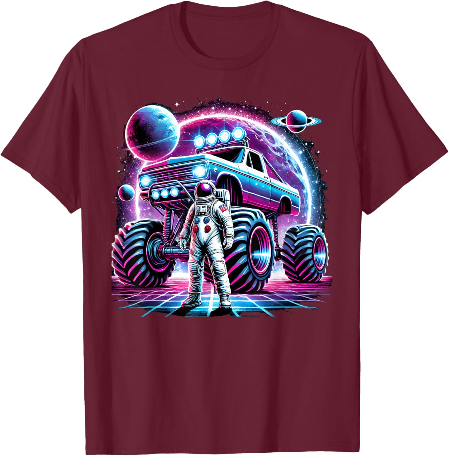 Astronaut Cosmic Space Adventure Monster Truck Astronomy T-Shirt - T-Shirt | Maroon
