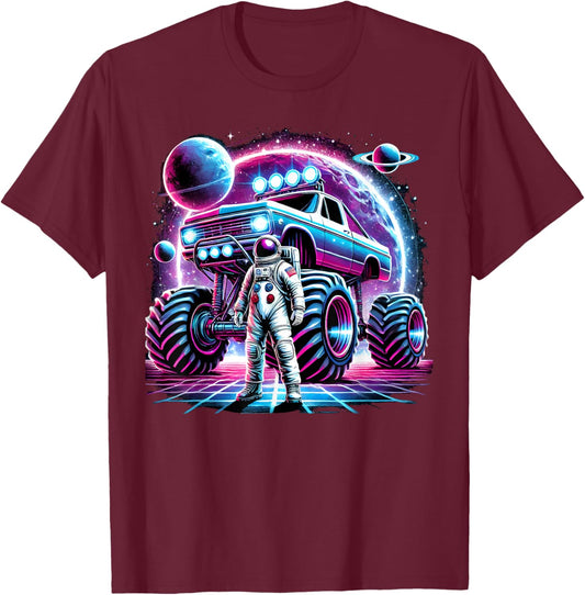 Astronaut Cosmic Space Adventure Monster Truck Astronomy T-Shirt - T-Shirt | Maroon