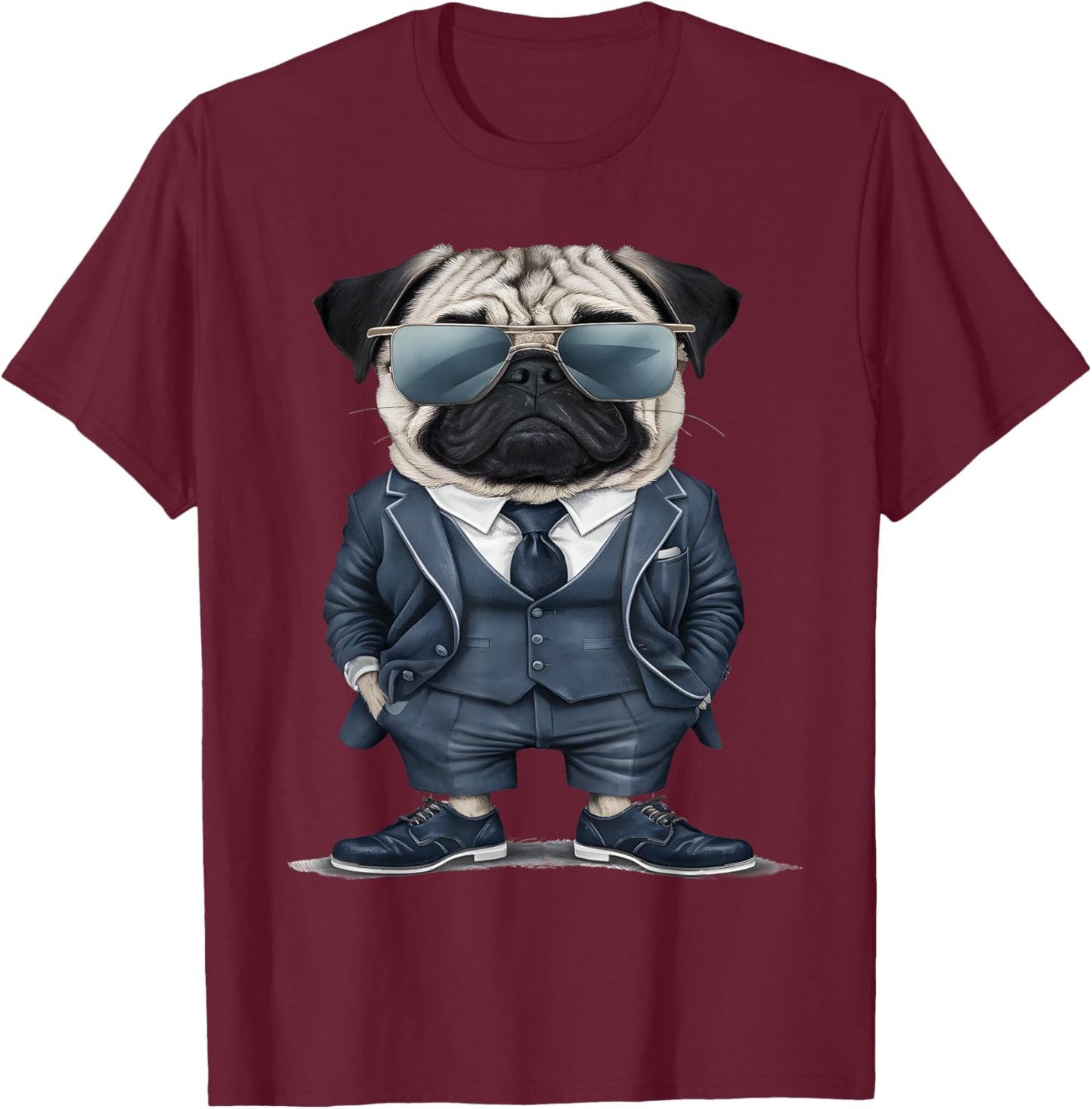 Men Woman Pug Suit Pug T-Shirt - T-Shirt | Maroon