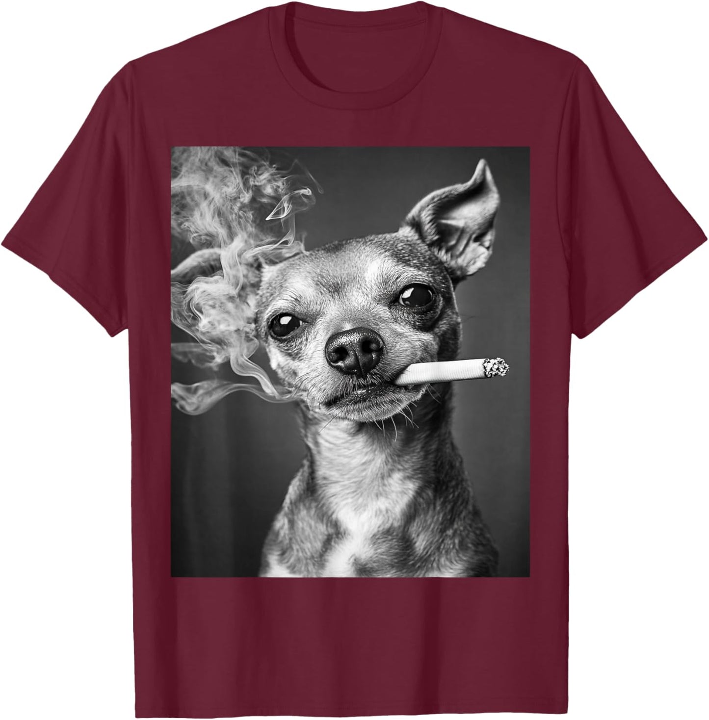 Smoking Dog Chihuahua Funniest Meme T-Shirt - T-Shirt | Maroon