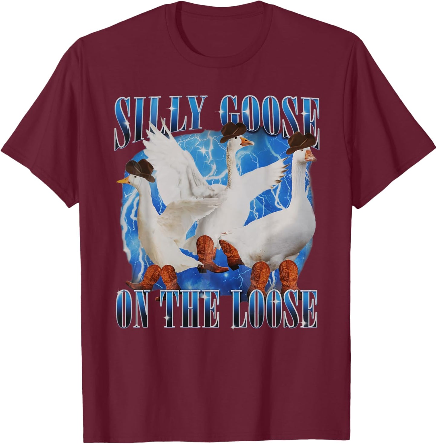 Western Goose Cowboy Silly Goose On The Loose Funny Men T-Shirt - T-Shirt | Maroon