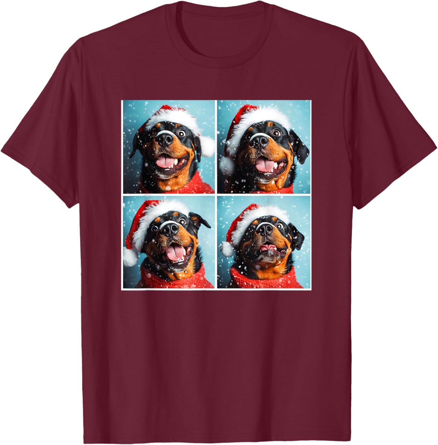 Rottweiler With Santa Hat Snowy Christmas Rottie T-Shirt - T-Shirt | Maroon