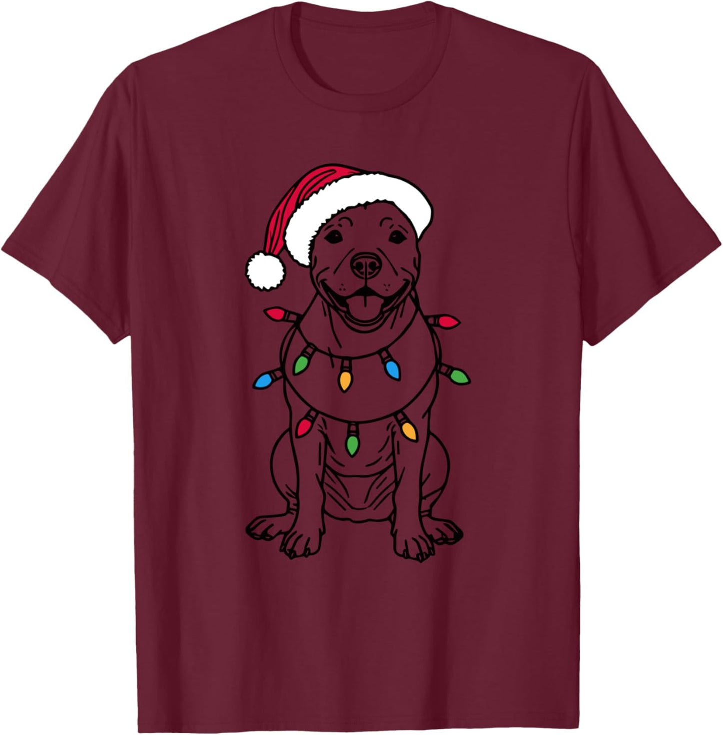 Funny Santa Pitbull Christmas Lights Pitbull Dog Lover Xmas T-Shirt - T-Shirt | Maroon