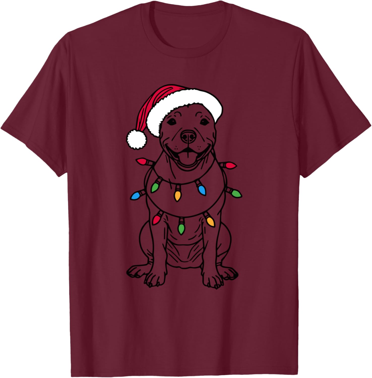 Funny Santa Pitbull Christmas Lights Pitbull Dog Lover Xmas T-Shirt - T-Shirt | Maroon