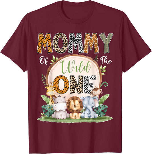 Mommy Of The Wild One First Birthday Safari Woodland T-Shirt - T-Shirt | Maroon