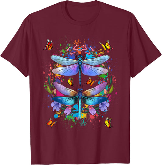 Dragonfly Chakra Color Flower Dragonflies T-Shirt - T-Shirt | Maroon
