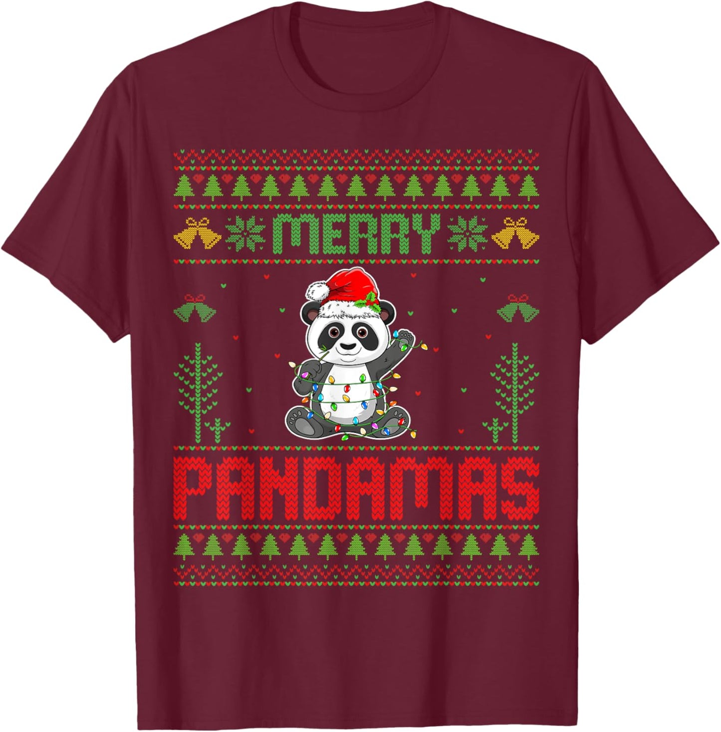 Merry Pandamas Cute Panda Santa Hat Ugly Christmas T-Shirt - T-Shirt | Maroon