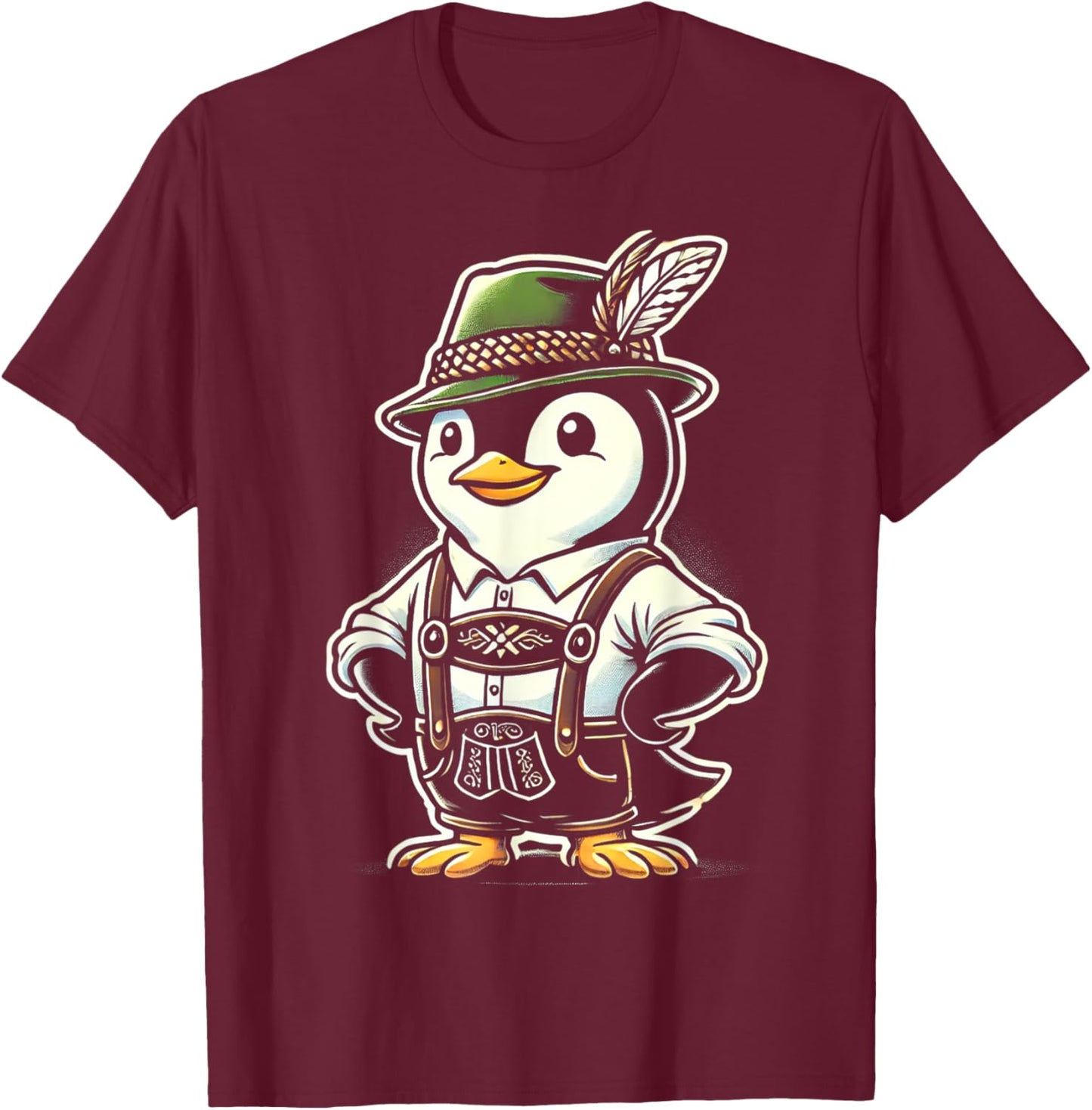 Oktoberfest Penguin Funny German Bavarian Lederhosen Penguin T-Shirt - T-Shirt | Maroon