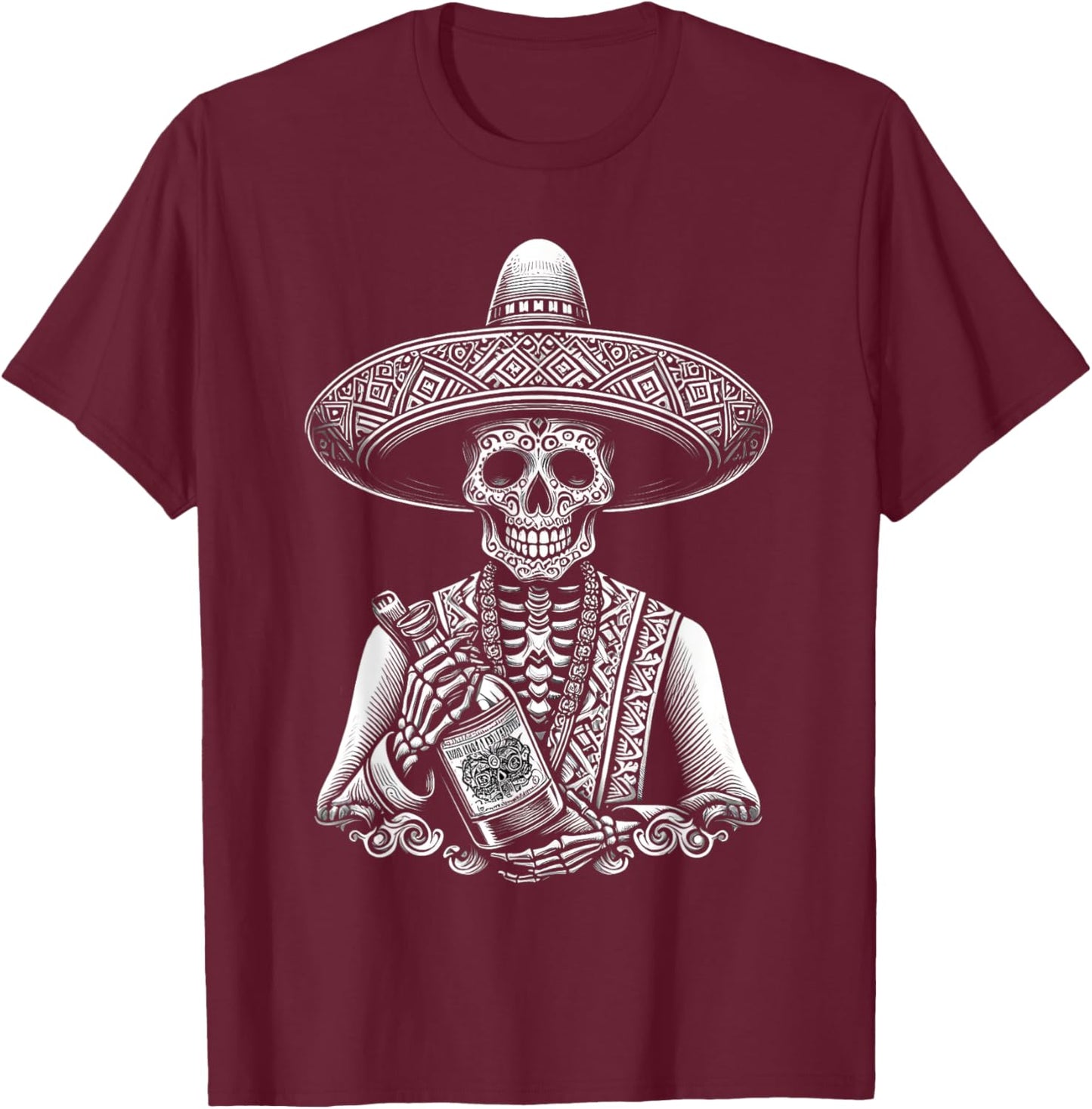 Mexico Tequila Dia De Los Muertos Vintage Mexican Skeleton T-Shirt - T-Shirt | Maroon