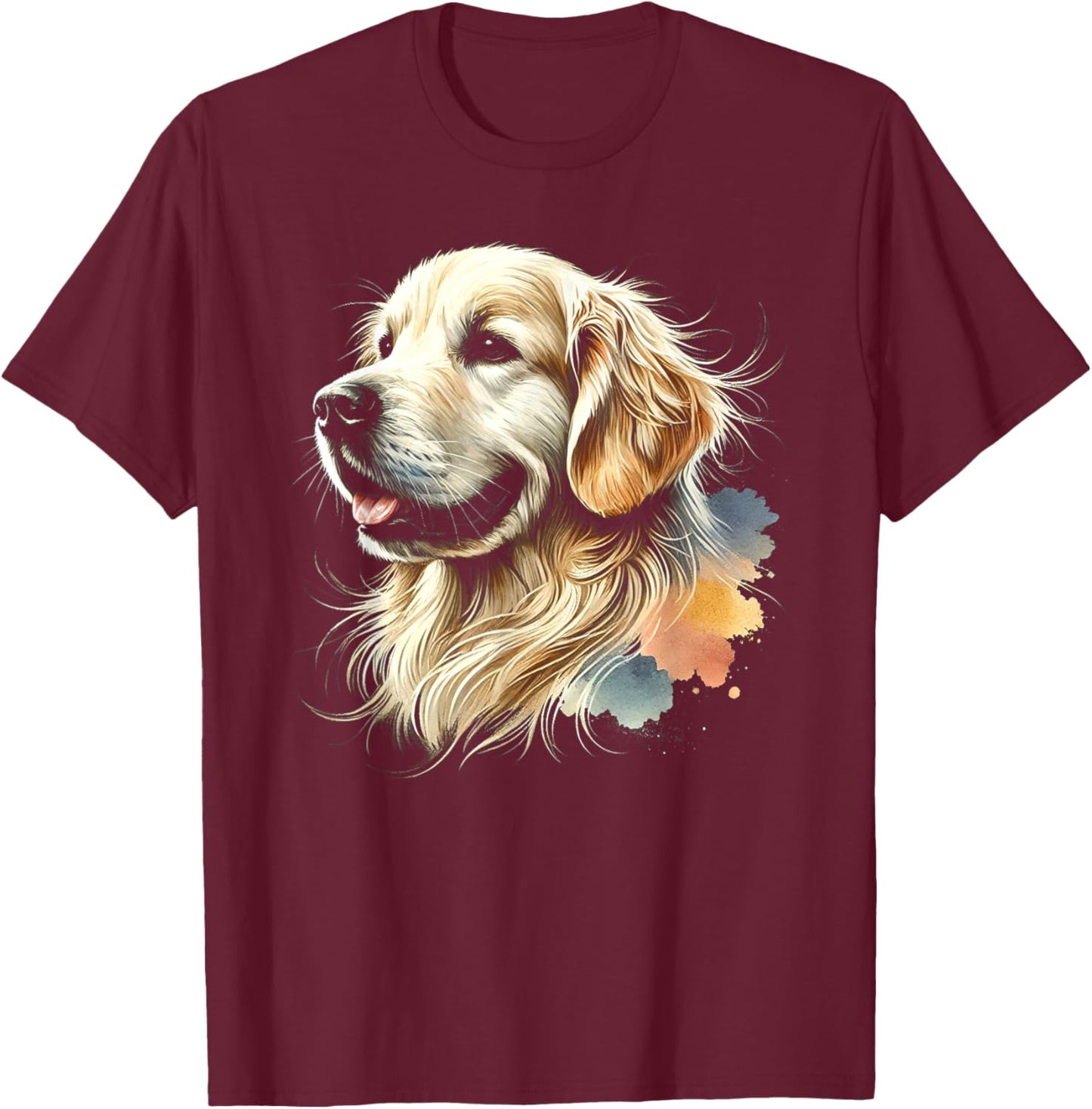 Golden Retriever Watercolor Pop Art Portrait Cute Dog Owners Women Girls Kids T-Shirt - T-Shirt | Maroon