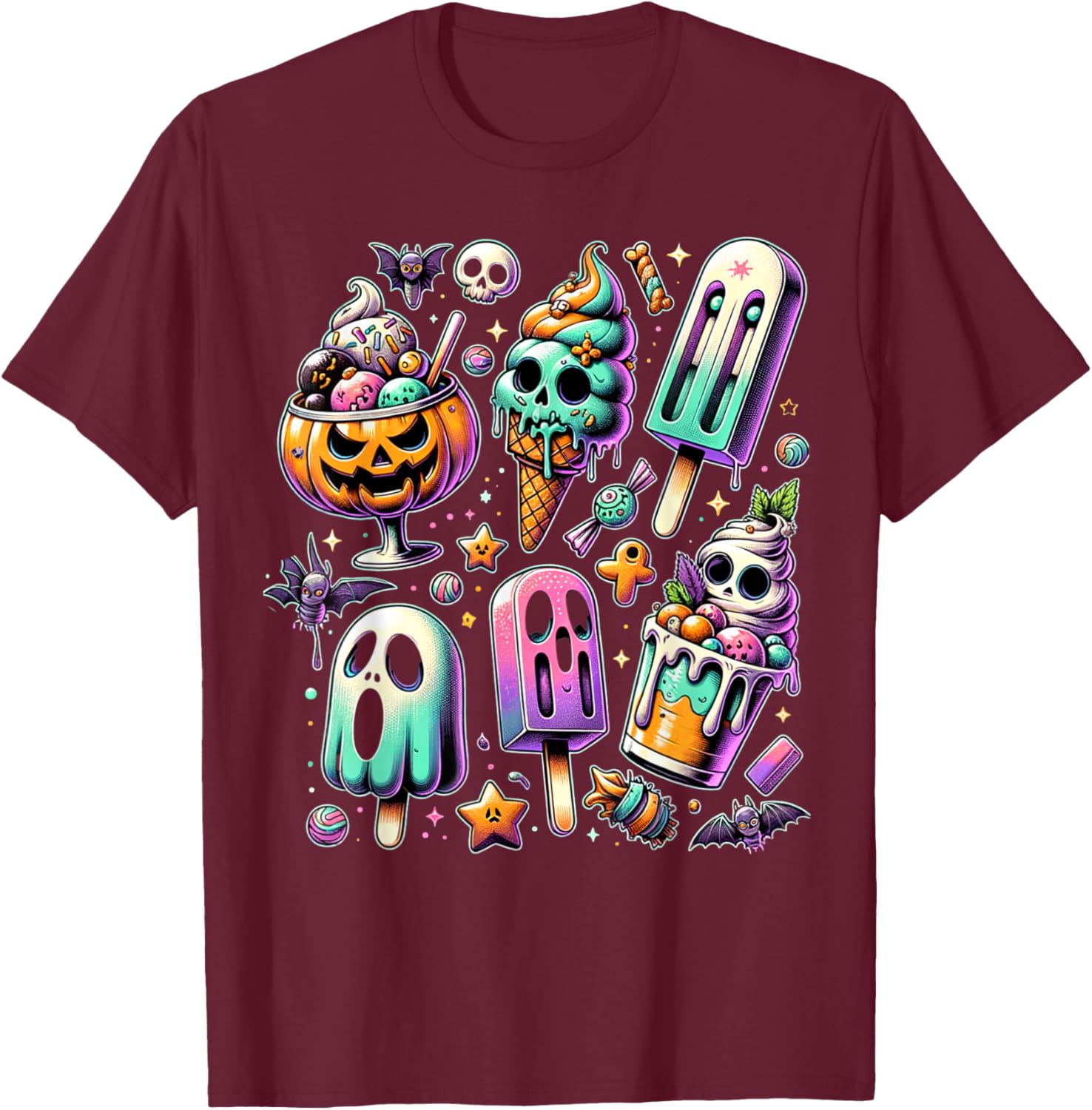 Vintage Horror Movie Summer Popsicle Halloween Summerween T-Shirt - T-Shirt | Maroon