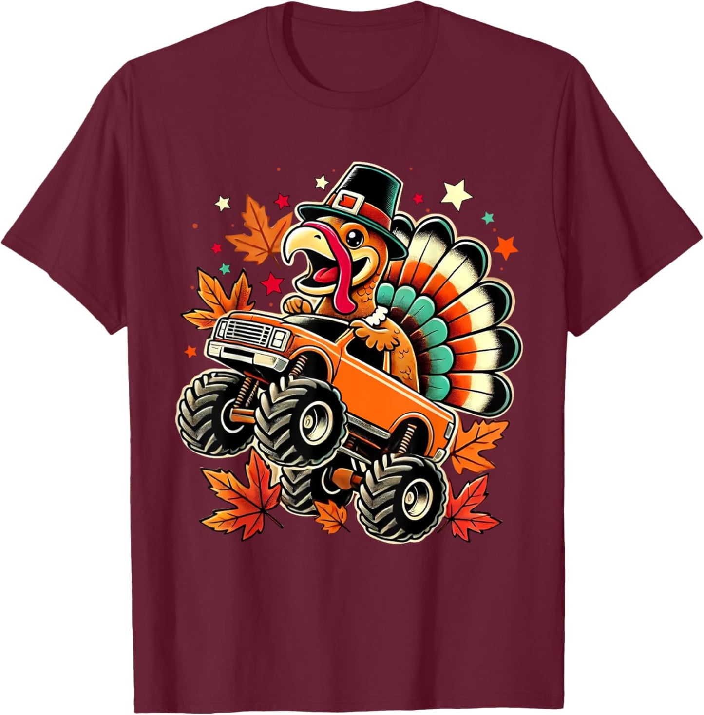 Funny Turkey Driving Monster Truck Thanksgiving Boys Toddler T-Shirt - T-Shirt | Maroon