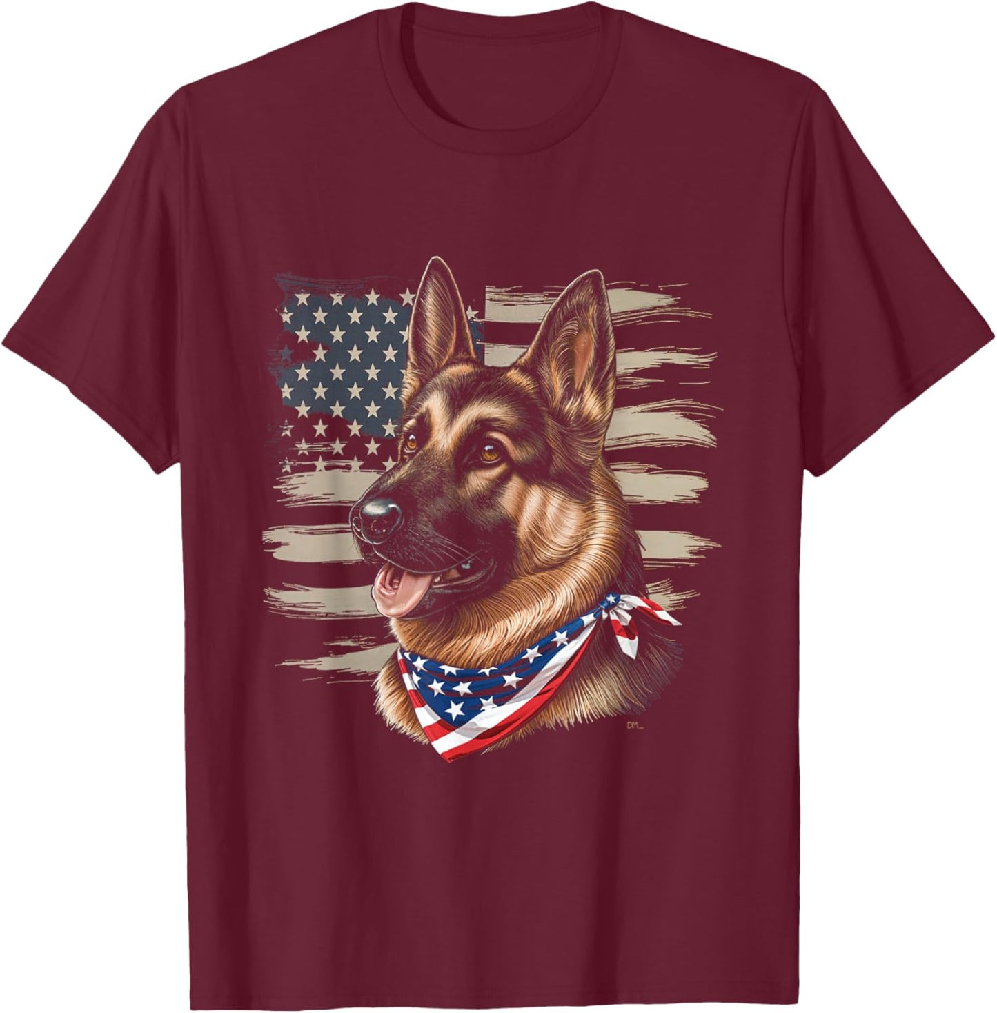 German Shepherd American Flag Dog Patriotic Pet T-Shirt - T-Shirt | Maroon