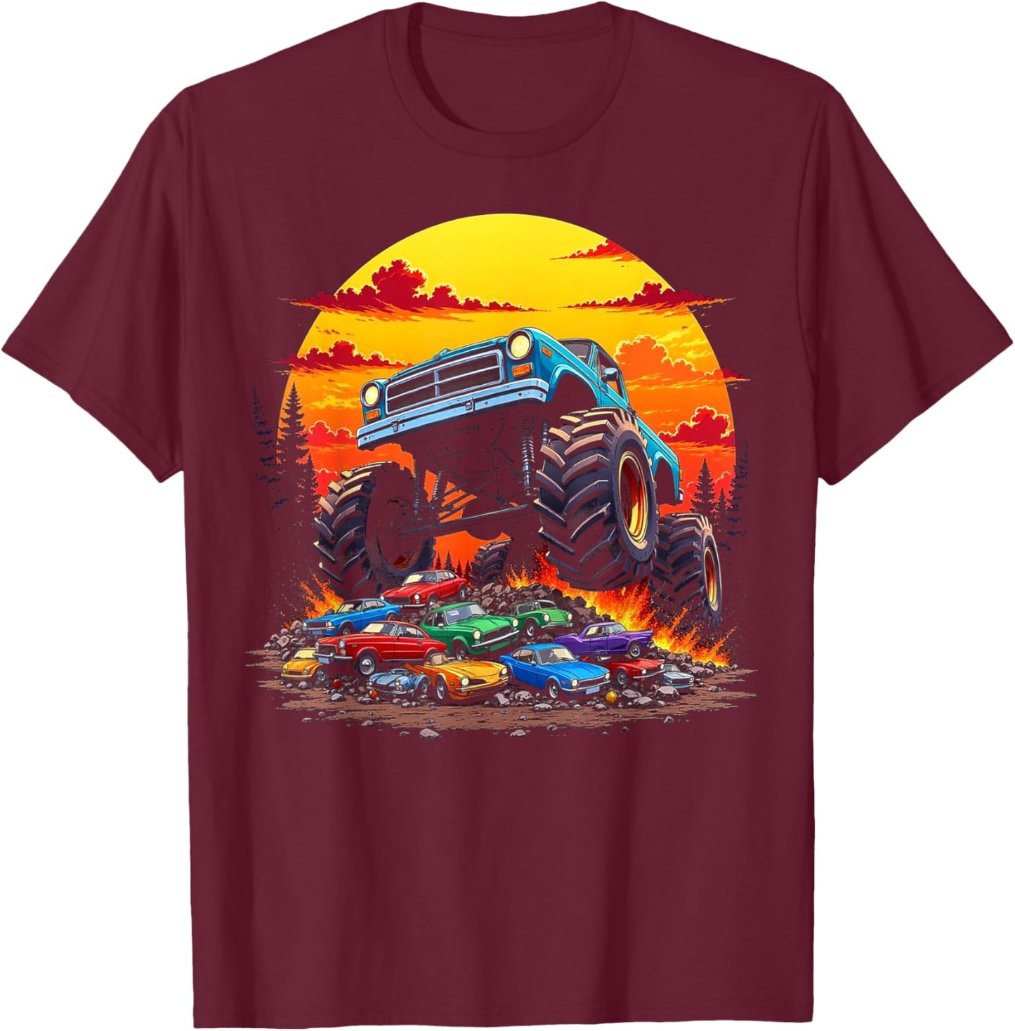 Monster Trucks Birthday Party Retro Monster Truck T-Shirt - T-Shirt | Maroon