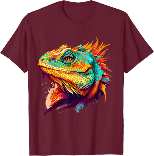 Vibrant Iguana T-Shirt - T-Shirt | Maroon