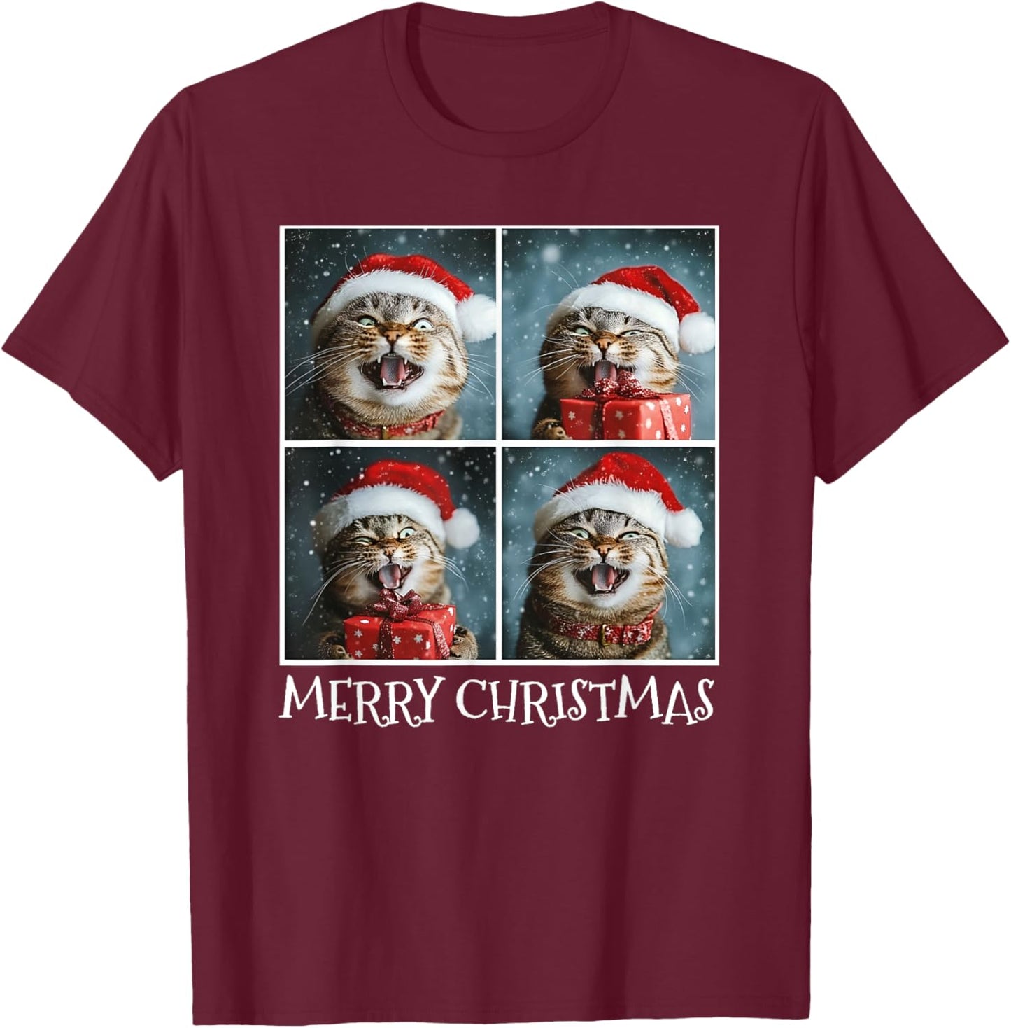 Cat Santa Hat Christmas Cat Selfie T-Shirt - T-Shirt | Maroon