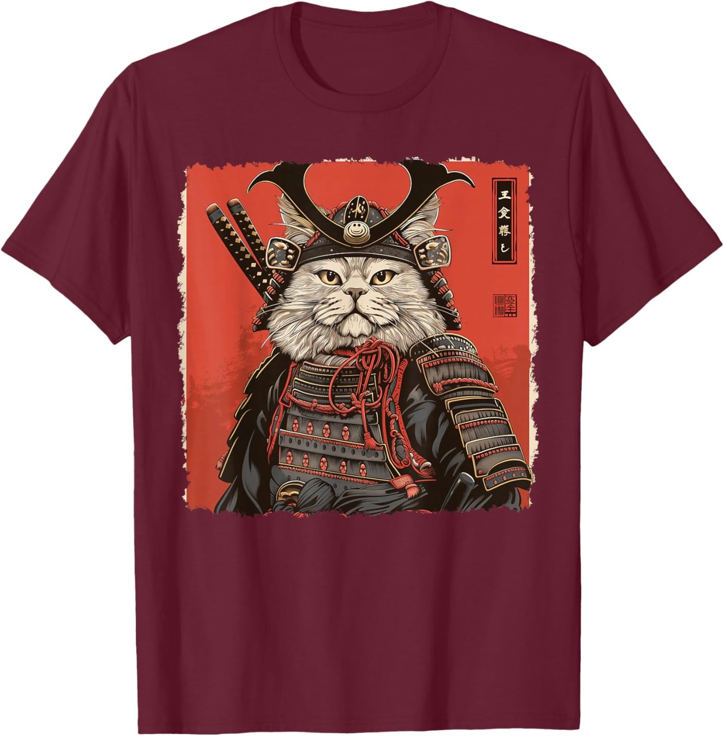 Persian Cat Japanese Art Samurai Ukiyo-e Vintage T-Shirt - T-Shirt | Maroon