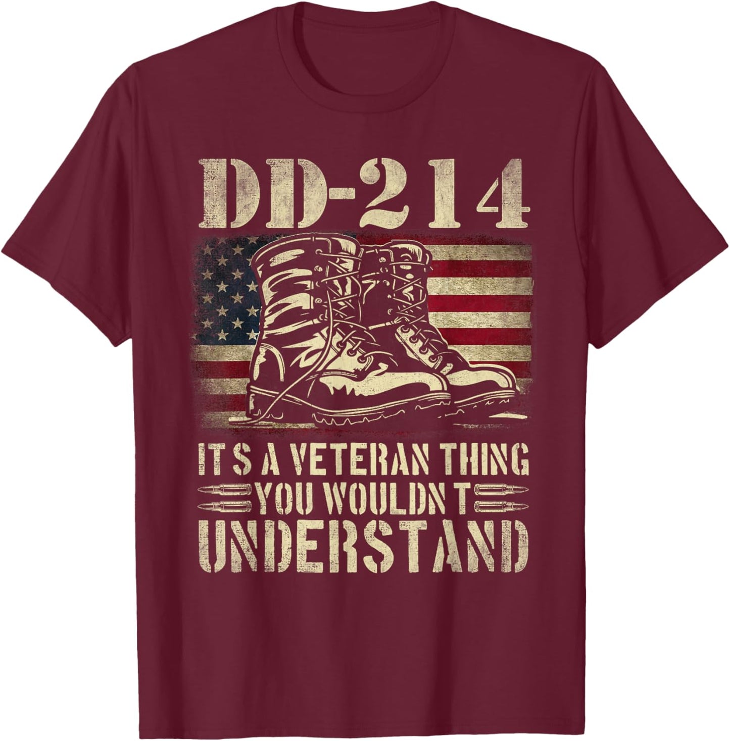 DD-214 Alumni Veterans Patriotic US American Flag T-Shirt - T-Shirt | Maroon