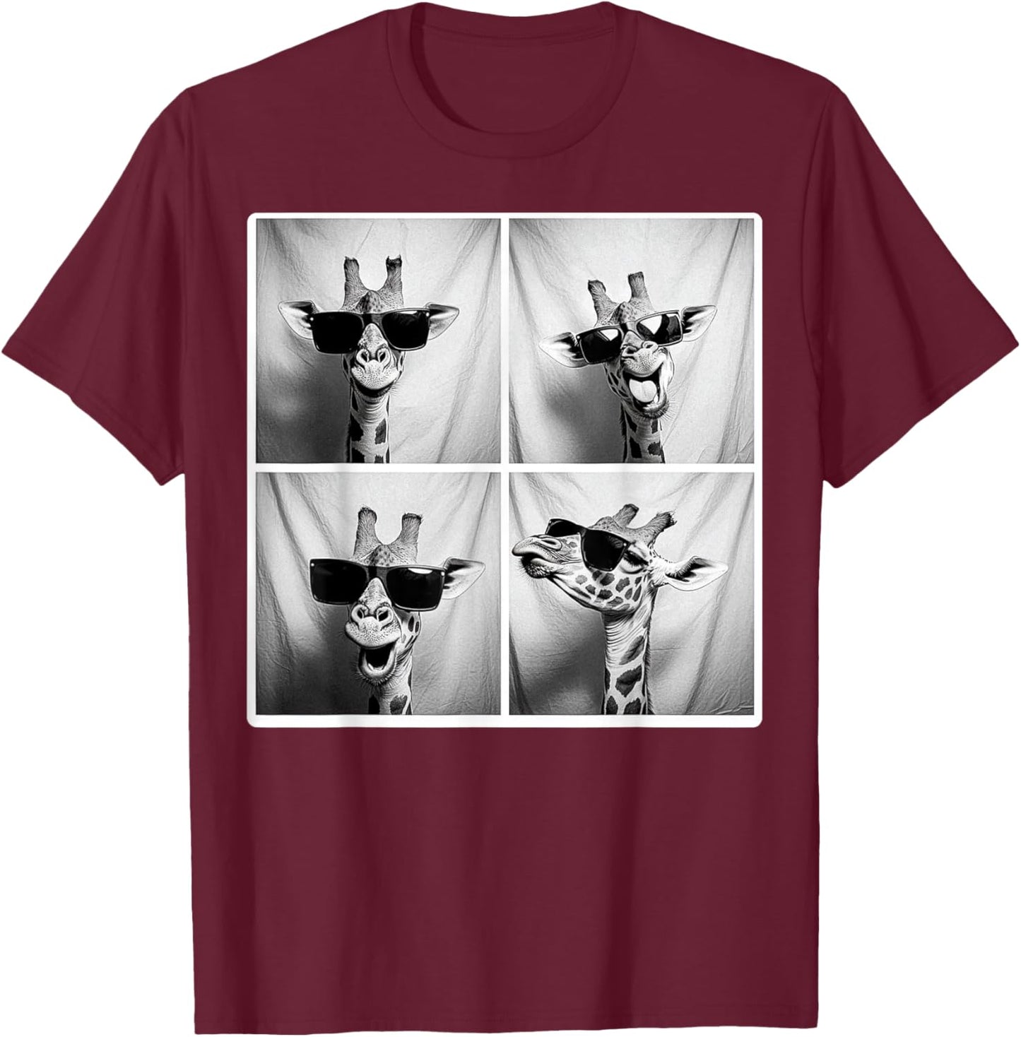 Giraffe Wearing Sunglasses Funny Photobooth Safari Selfie T-Shirt - T-Shirt | Maroon