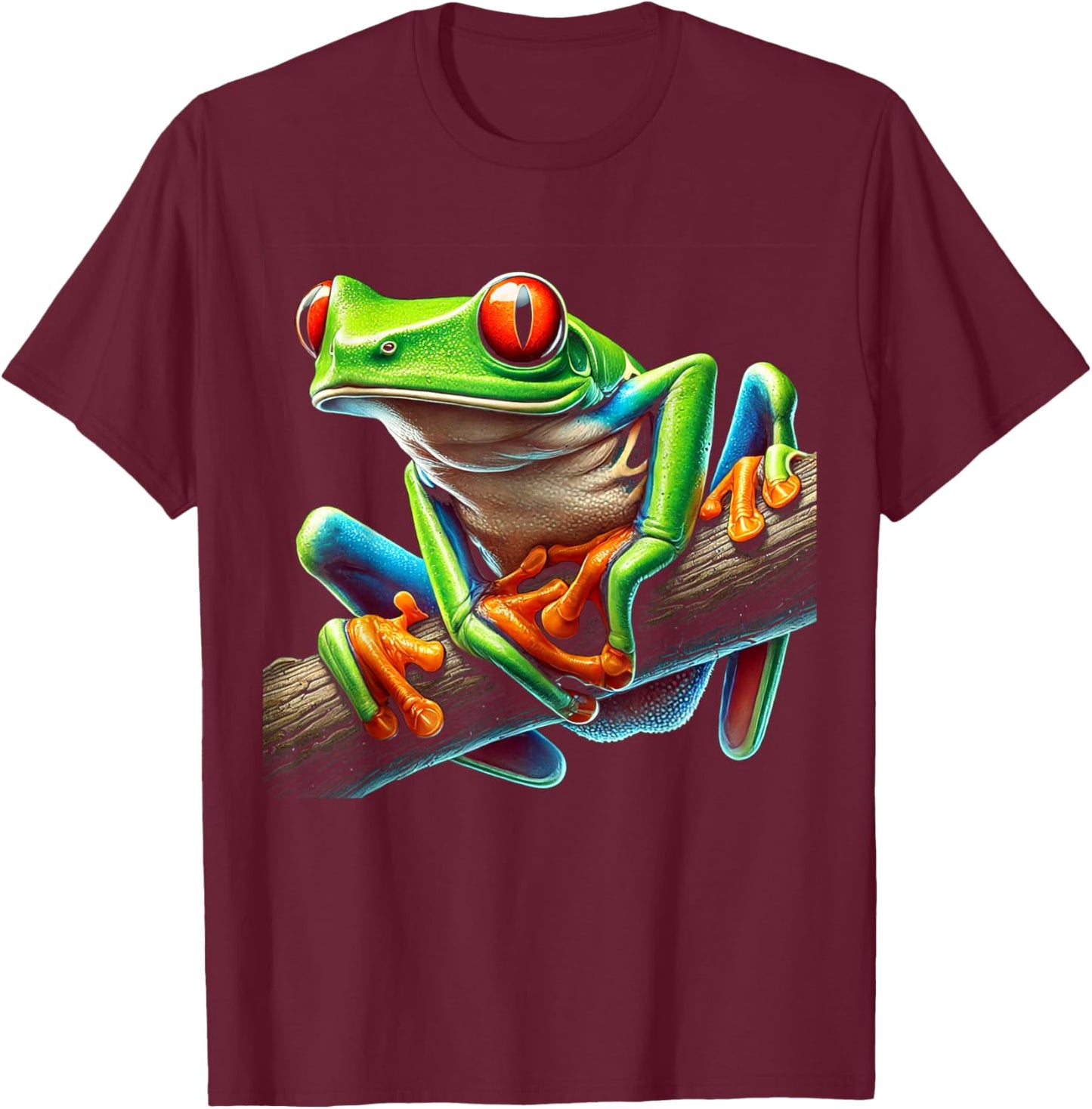 Green Body Red Eyed Tree Frog Rainforest Amphibian T-Shirt - T-Shirt | Maroon