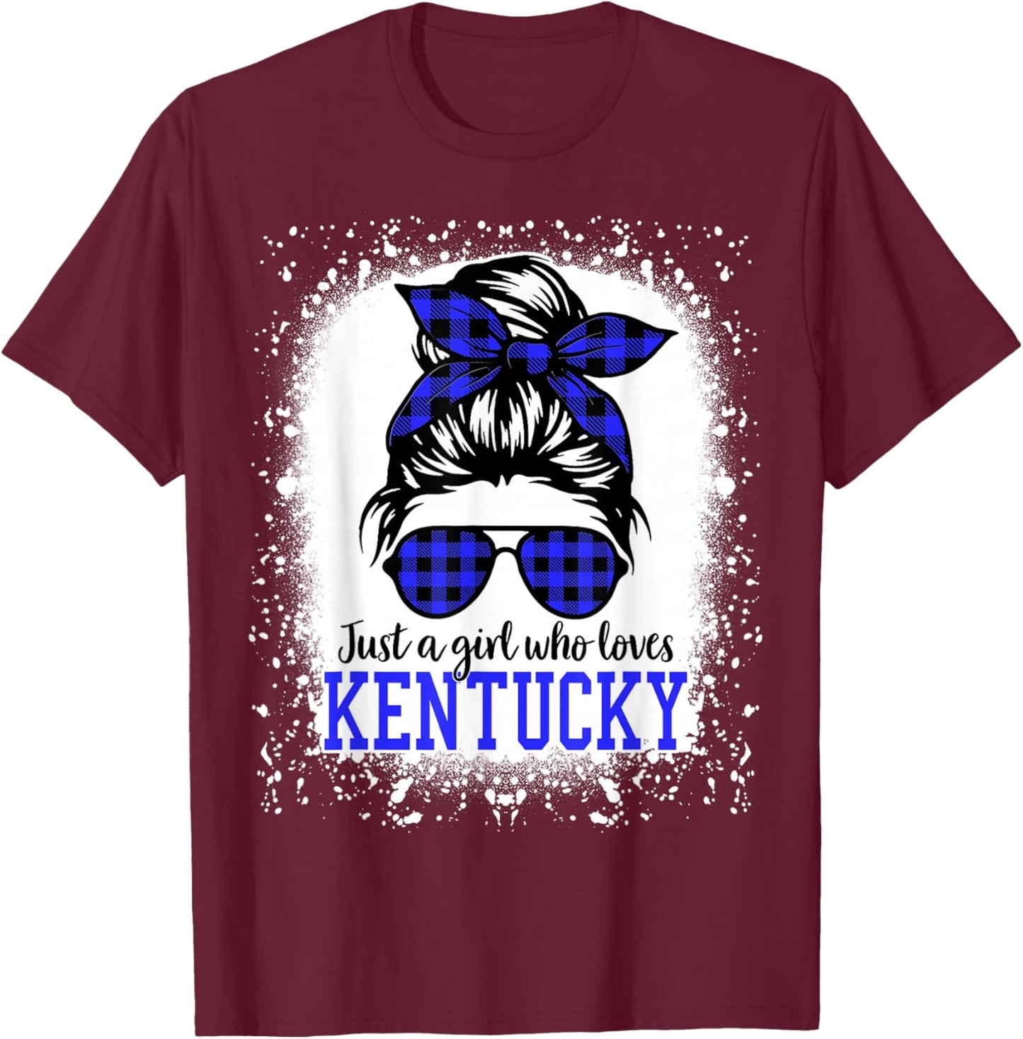 Kentucky Women Girls Messy Bun Hair, Kentucky State Pride T-Shirt - T-Shirt | Maroon